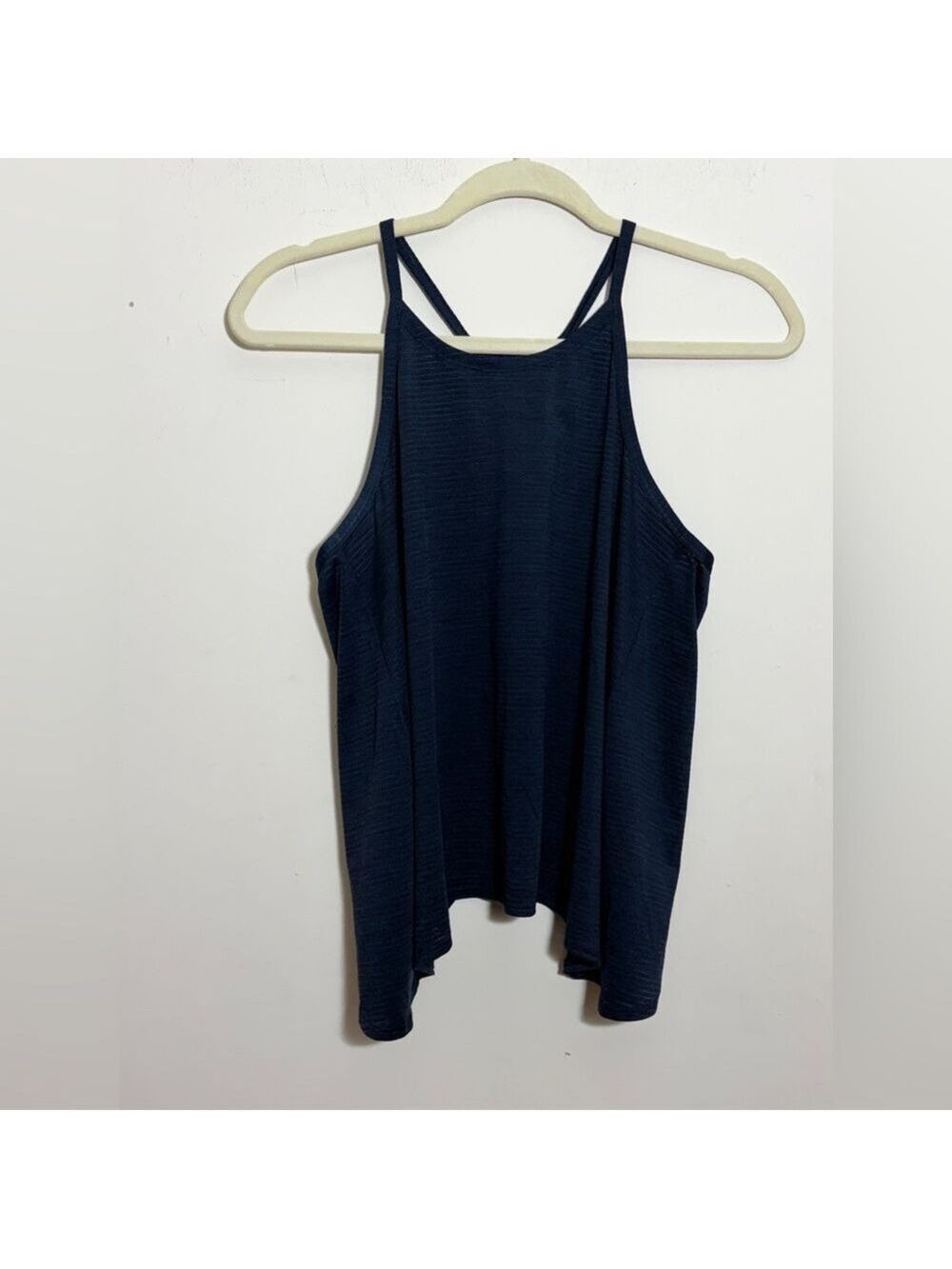 Athleta High Neck Shadow Stripe Chi Tank Top Blue XXS Activewear Yoga Workout